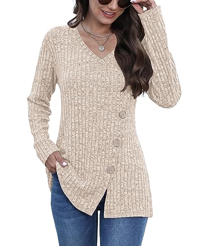 Image of JomeDesign Womens Sweaters Long Sleeve Shirts V Neck Sweatshirt Loose Casual Tunic Tops