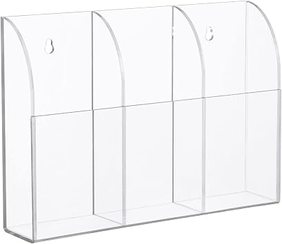 Yeeco Acrylic Remote Mount 3 Compartments, Clear Remote Control Holder, 7.91.65.6 Wall Mount, Pen Holder for Wall, Makeup