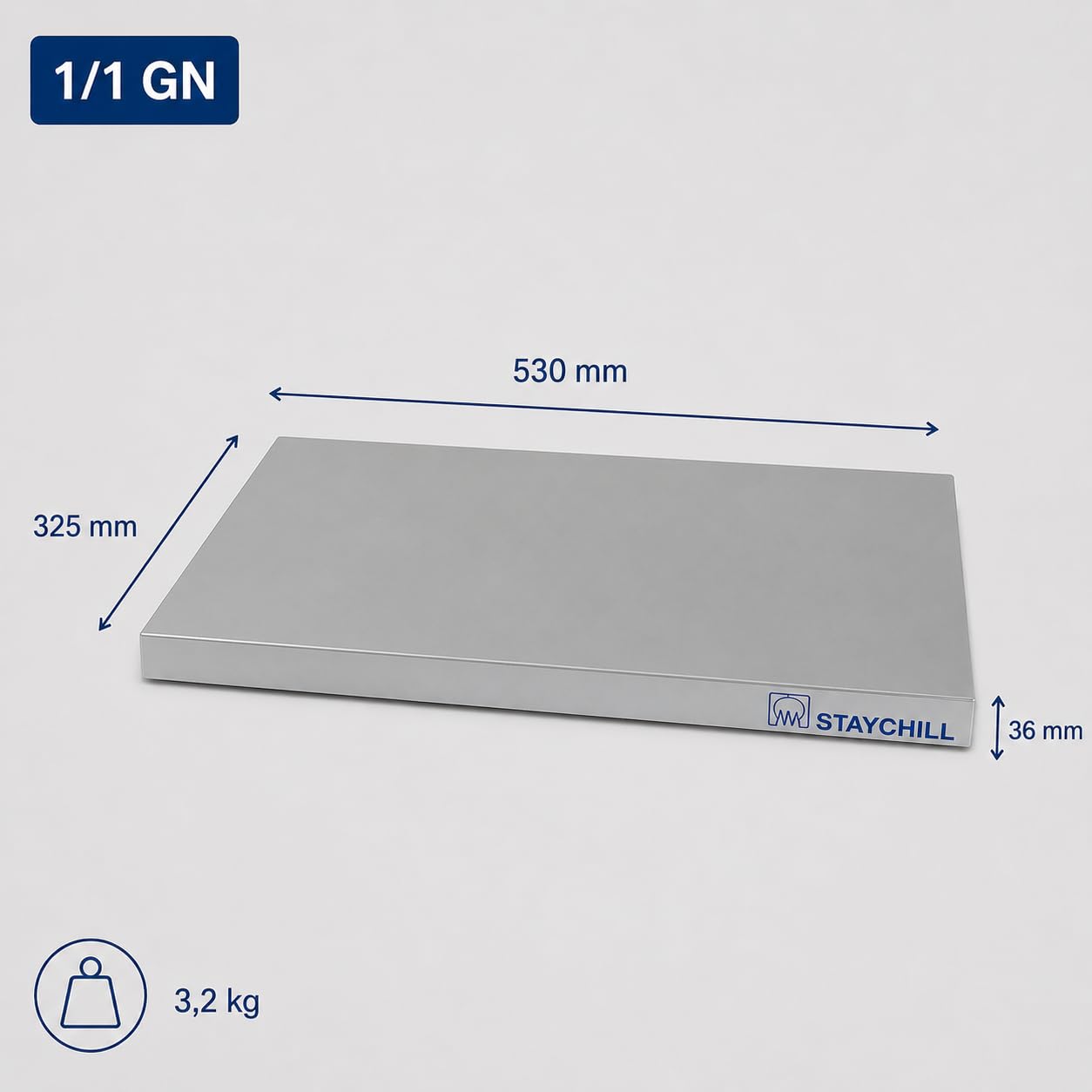 Saro - Stay Cool Plateau de Service Réfrigéré GN 1/1, Aluminium/Polystyrène Expansé, Blocs Réfrigérants Intégrés, Température Inférieure à +8 °C pendant 3 Heures, Pieds en Caoutchouc