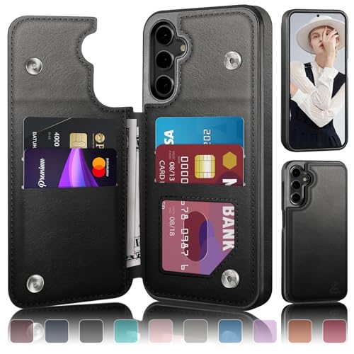 Étui portefeuille Samsung S25 FE DJDUCK en cuir noir avec porte-cartes et fermoir magnétique