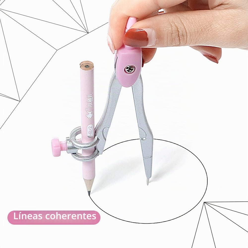 escuadra y cartabon, 8 piezas compas escolar, metal durable exterior caso conjunto, transportador y brújula conjunto con regla transportador borrador para estudiantes de matemáticas(Rosado)