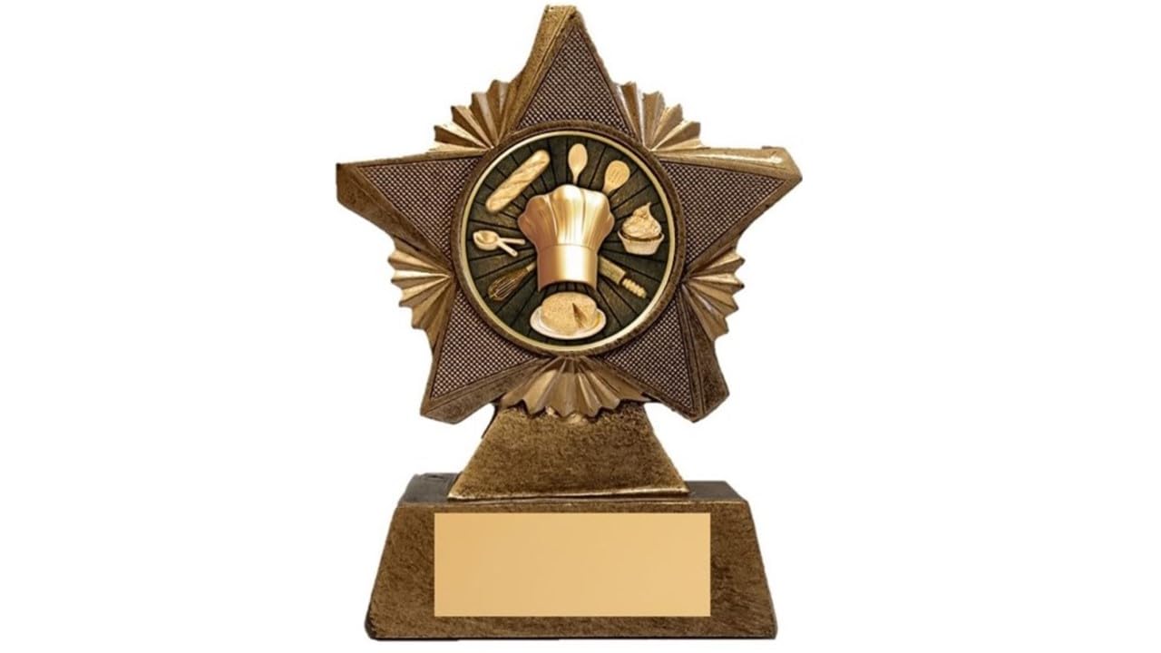 Chef Cooking Bake Off Trophy Award Premier Star Antique Gold 150mm Heavy Resin Free Engraving -troshow2-AB