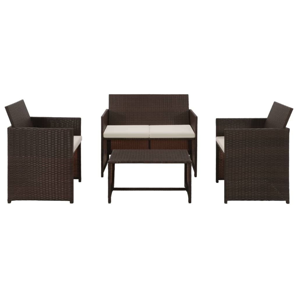 Salon de jardin en rotin synthétique marron avec coussins amovibles pour terrasse