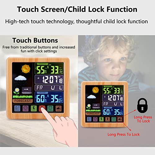 Weather Station, Wireless Lcd Touch Screen Indoor Weather Station With Temperature And Humidity Monitor Support 7 Language Display For Home Office(Yellow) #TOP4
