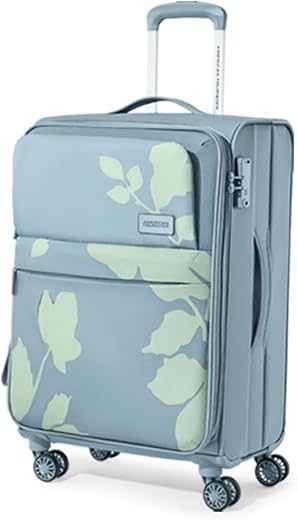American Tourister Large Polyester Amt Bloom Sp 78.5 Exp Ash Grey Soft Side Luggage With Tsa Lock,Complete Lining,Telescop...