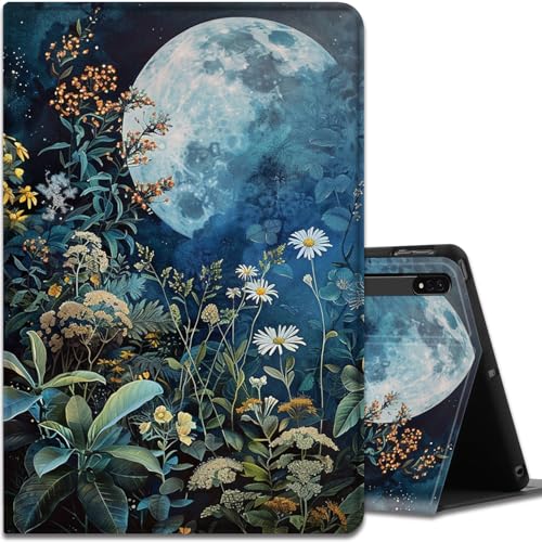 Case for Samsung Galaxy Tab S8 Plus 2022/S7 FE 2021/S7 Plus 2020 12.4 inch, Multi-Viewing Angles, with Automatic Sleep/Wake Function for Samsung Galaxy Tab S8 Plus, Flowering Plant Moon