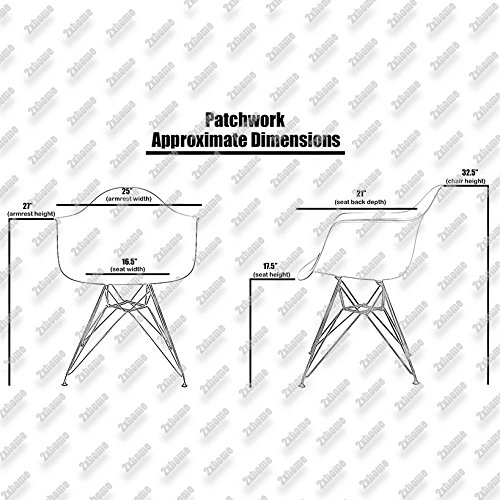 2Xhome Contemporary Molded Modern Dining Arm Chair With Metal Wire Legs, Patchwork S Fabric #TOP2