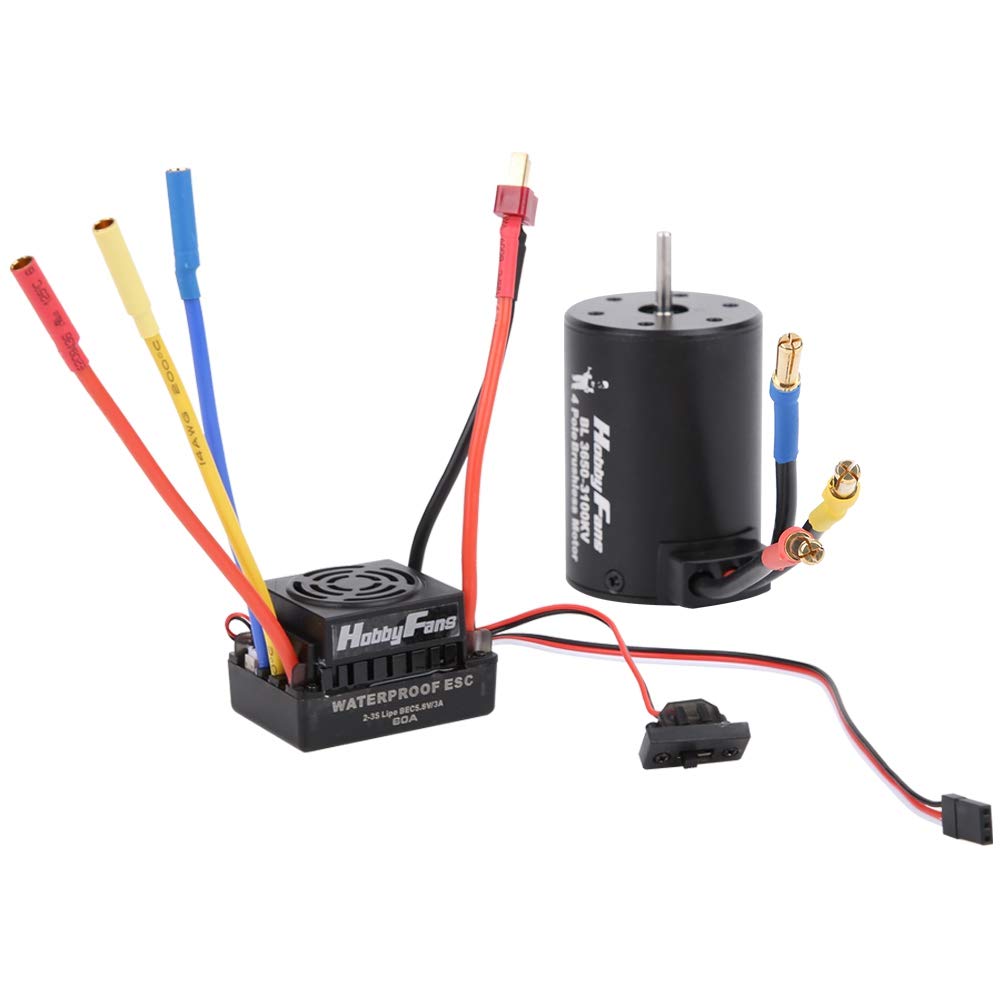 Silnik bezszczotkowy RC, wodoodporny silnik bezszczotkowy 4P 3650 3100KV T Wtyczka z bezszczotkowym zestawem ESC 60A Kompatybilny z samochodem 1/10 RC