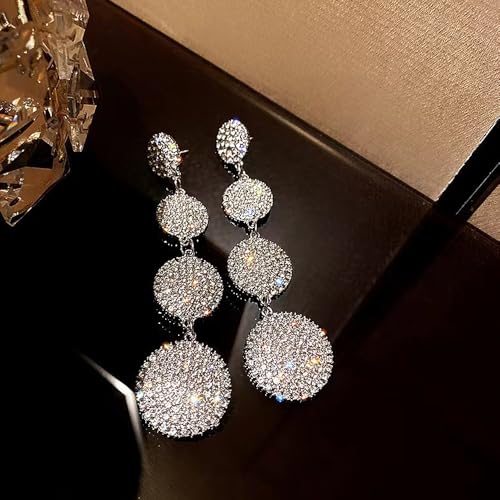 14K Gold Round Rhinestone Drop Dangle Earrings for Women,Shiny Long Zircon Dangling Earrings,Silver Crystal Tassel Chandelier Earrings Gift (Silver) by Rrdaily - Used condition - Image 4