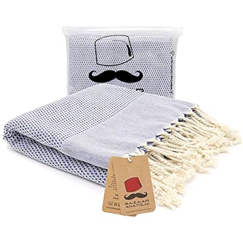 Bazaar Anatolia Acacia Turkish Towels 100% Cotton Beach Towels Oversized 77x38 Bath Towel Boho Farmhouse Decor Sheets Travel Camping Sauna Gym Pool Quick Dry Towels (Dark Blue) Cover