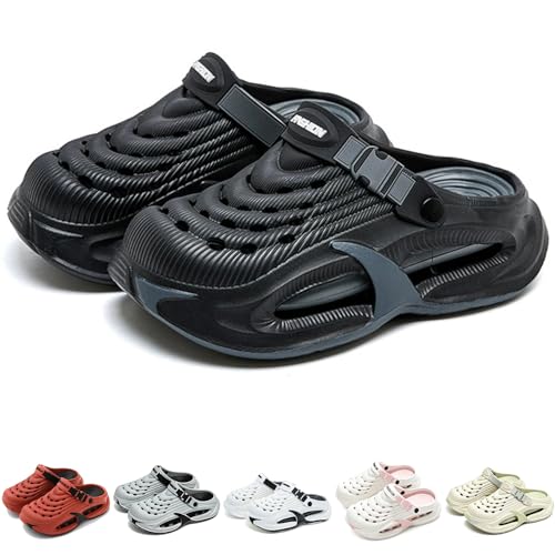 Summer Fashion Garden Clogs for Kids Comfortable Cloud Slides Boys Indoor Outdoor Non Slip Pillows Sandals Girl Classic Beach Shoes(Black/36-37E)