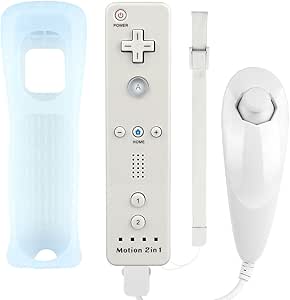 Atopoo Wii Remote Controller and Nunchuck Controller with Silicone Case and Wrist Strap-Fine White