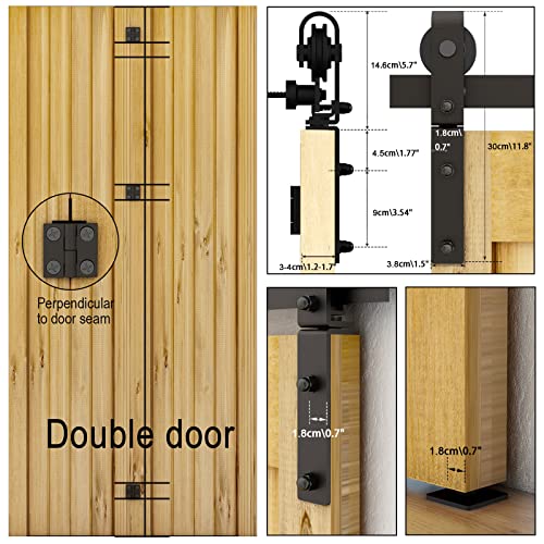 CCJH 30\" Bi-Folding Sliding Barn Door Hardware Kit for 2 Doors,Slide Smoothly Quietly,Black Track J Shape Roller,No Door - Thumbnail 4