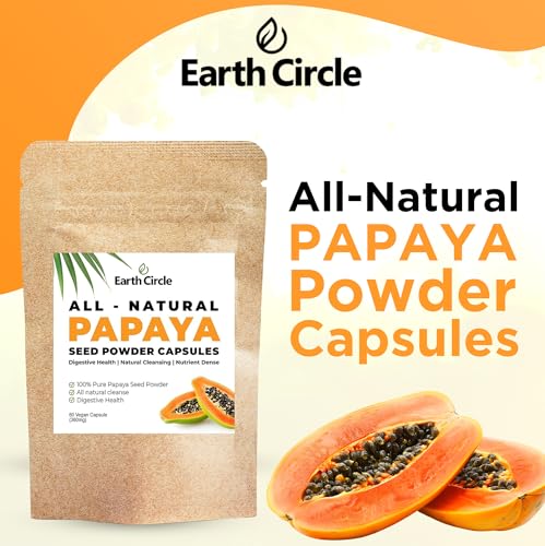 Papaya Seed Powder Capsules – Powerful Papain Supplement with Vitamins A, C, & E & Enzymes for Digestion & Gut Health – 360mg/Serving – 60 Vegan Capsules per Pack (Pack of 2, 60-120 Day Supply)