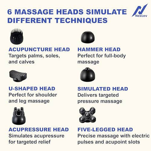 Image of NexLev Cordless Body Massager | Neck, Shoulder, Back, Legs & Thigh Pain Relief | 10 Intensity and 12 Modes | 8 Attachments | Deep Tissue Kneading for Complete Pain Relief | Charging Indicator | PM-01