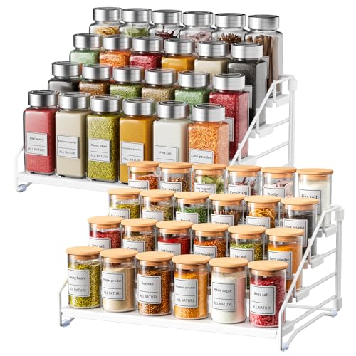 RCHYFEED Spice Rack Organizer for Cabinet,4 Tier Spice Organization for Cabinet Easy Visibility,Tierd Spice Rack Seasoning Organizer for Kitchen Countertop Pantry,Metal(White, 2Pack)