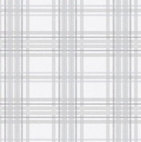 Country Tartan Grey Wallpaper - Grid Pattern - Raised Texture - Traditional and Versatile Style - Paste The Wall Vinyl