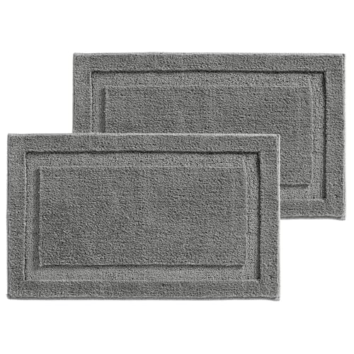 mDesign Non-Slip Microfiber Bath Mat - Water-Absorbent Floor Mat - Extra-Soft, Luxury Bath Carpet for Outside Bath/Shower - 21' x 34' - Hydra Collection - 2 Pack - Charcoal Gray