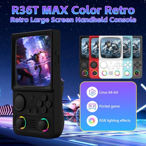 Image of R36TMAX Retro Handheld Game Console, 4.0 Inch IPS HD Screen Retro Gaming Console, Handheld Game Console with 18000+ Classic Games, Supports WiFi Networked Fighting and OTG, with 64G-Graphite Black