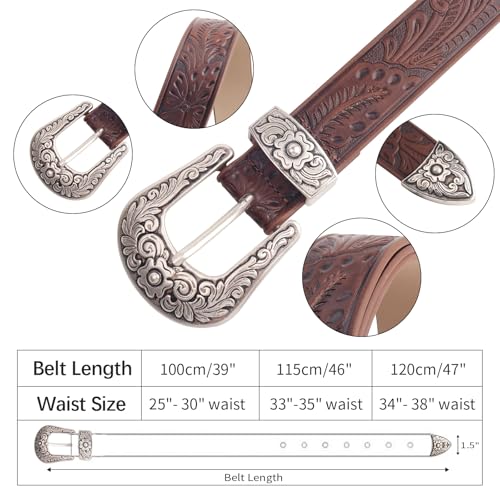 Western Belt for Women Vintage Cowboy Belts For Pants Jeans Country Belt with Floral Carved Design3
