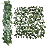 PANDAHOME Valla Verde Artificial – Cercado Extensible con Hojas y Flores Decorativas – Protección de Privacidad para Jardín, Balcón y Patio