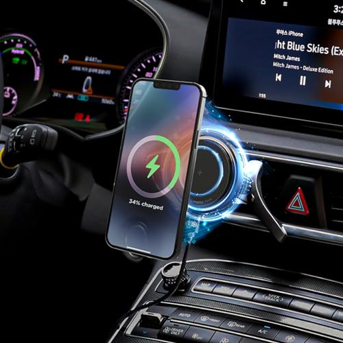 mooas Magnetic Car Mount Charger, Max.15W Fast wireless charger, Mag Safe car charger, Wireless car charger with air vent Mount, Cooling fan, Strong magnet, Compatible with iPhone, Galaxy, LG