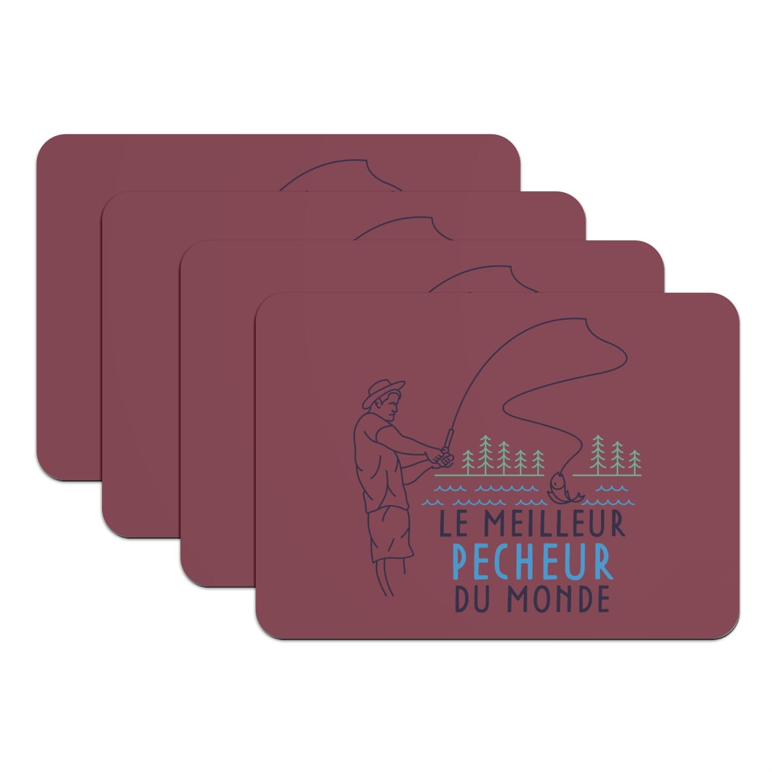 Sets de table caoutchouc rouge grand format pour pêche à la ligne