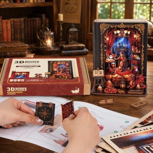 3D Puzzle Nightlight for Adults - Dragon Covenant Night, 3D Wood Puzzle Storybook Lamp Kit with LED Lights, DIY Room Home Decor for Teens & Adults, Holiday Birthday Christmas Day Gifts - Image 5
