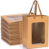 ZENFUN 30 Packs Brown Gift Bags with Handles Valentine's, Kraft Shopping Bags with Transparent Window, 9.8 x 7.1 x 5.1 inch Paper Gift Bags for for Thanksgiving Christmas Birthday Wedding