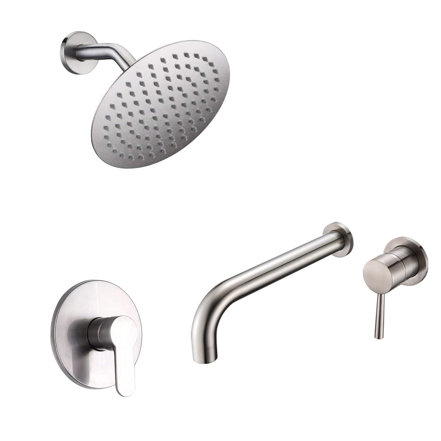 Sxithgkdw Brushed Nickel Shower Faucet S3207ni + Brushed Nickel Wall Mount Tub Faucet S2149ni