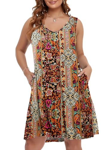 Image of BELAROI Women Casual Summer Dresses Plus Size Sundress V Neck Swing Tank Dress Sleeveless Criss-Cross Beach Cover Ups Pockets