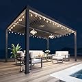 Louvered Pergola 12'x16', Full Aluminum Outdoor Pergola with Adjustable Rainproof and Gutter System, Hardtop Gazebo for Patio, Deck, Garden, Yard, Black