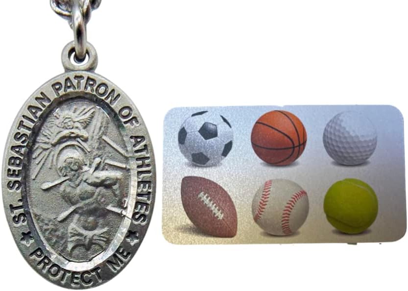 Westmon Works St Sebastian Medal All Sports Saint Set with Pewter Medallion Pendant and Prayer Card in a Velour Carry Bag