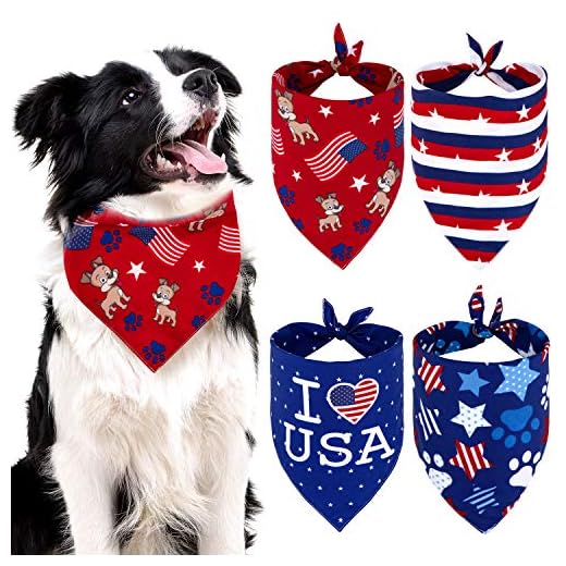 Whaline 4 Pack American Flag Dog Bandanas, Reversible Triangle Bibs Scarf for 4th of July Independence Day, USA Pet Neckerchief Suitable for Dogs, Cats, Pets, Festival Accessories