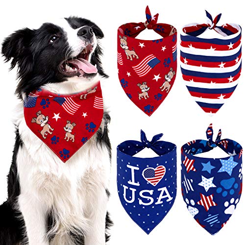 Whaline 4 Pack American Flag Dog Bandanas, Reversible Triangle Bibs Scarf for 4th of July Independence Day, USA Pet Neckerchief Suitable for Dogs, Cats, Pets, Festival Accessories
