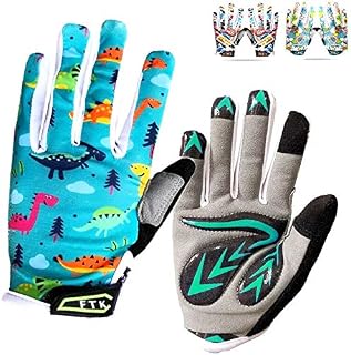 Kids Cycling Gloves Full Finger Gel Padded Anti Slip Value Pair, Bike Gloves Girls Boys Junior Good Grip Breathable for MTB BMX Dirtbike Ridding Sport Outdoor Blue Green Orange