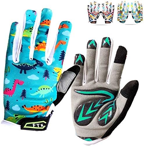 Kids Cycling Gloves Full Finger Gel Padded Anti Slip Value Pair, Bike Gloves Girls Boys Junior Good Grip Breathable for MTB BMX Dirtbike Ridding Sport Outdoor Blue Green Orange