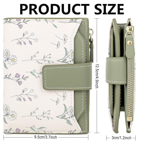 Cute Green Flower Wallet for Women Small Kawaii Coin Purse with ID Window Lightweight and Stylish Design Compact Cash Wallet for Ladies4