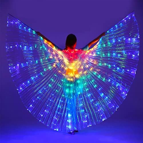 PixiPals LED Isis Wings,Belly Dance Wings Glow Angel LED Butterfly Wings with Telescopic Sticks Glowing Light Up Performance Clothing for Carnival Stage Halloween Christmas Party (Adult, Colourful)