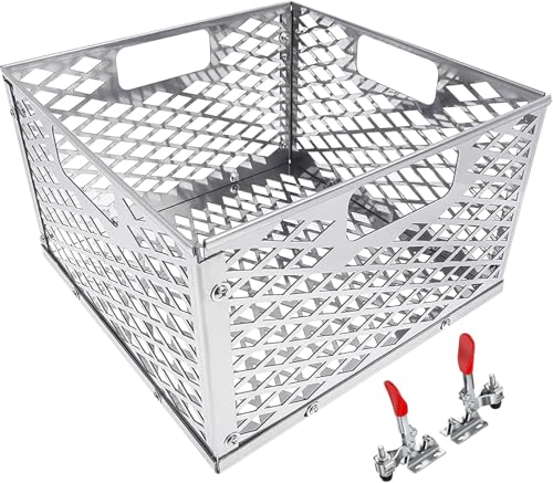 BBQ-PLUS Charcoal Firebox Basket and Smoker Door Clamps for Oklahoma Highland Bandera Longhorn,Charcoal Box,Fire Basket and Latches for Most Offset Smoker Grill,12 W x 12 D x 7.5 H,Stainless Steel
