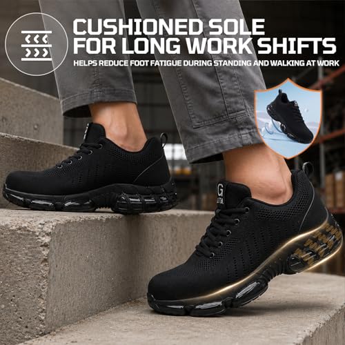 Image of Steel Toe Shoes for Men Lightweight Safety Work Shoes with Kevlar Puncture Resistant Midsole Comfortable Low Top Work Shoes for Warehouse Factory Light Construction