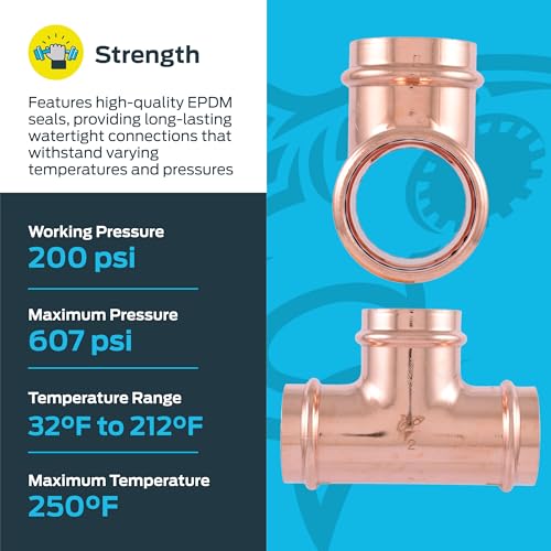 Image of SharkBite 2 x 2 x 2 Inch Copper Press Tee, Plumbing Fitting, UPR0854