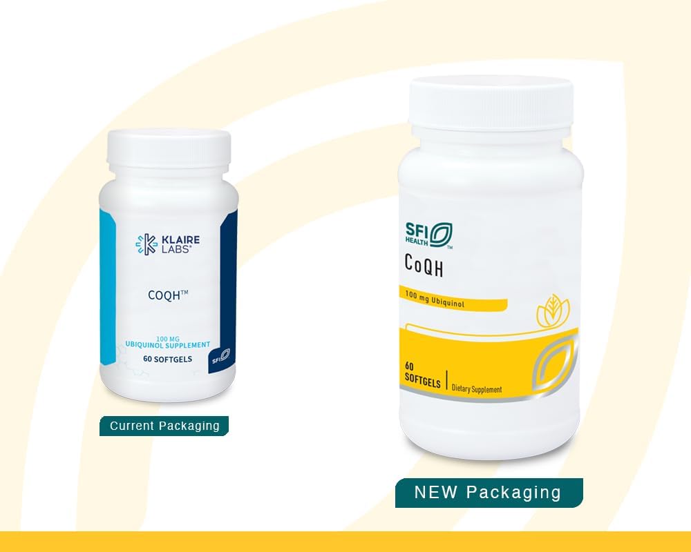 Klaire Labs SFI Health CoQH - Hypoallergenic 100 Milligrams Reduced Coenzyme Q10 as Ubiquinol Solubilized in D-Limonene Oil for Mitochondrial Support (60 Softgels)