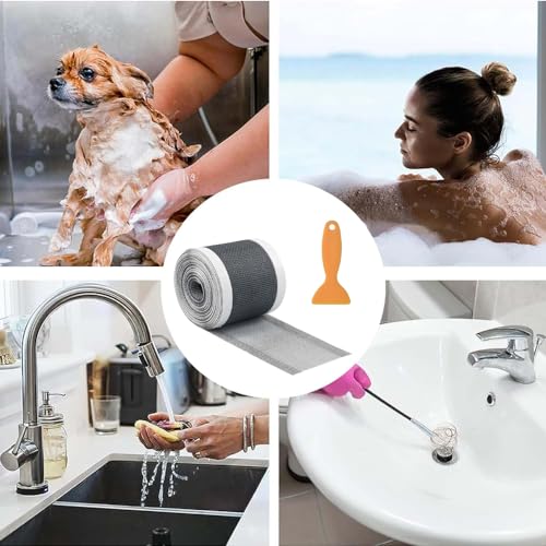 Abflusssieb Dusche 70mm x 10m, Selbstklebend Haarsieb mit Plastikspatel, Einweg Großes Mesh für Badewanne, Dusche und Küchenabfluss – Einfache Montage
