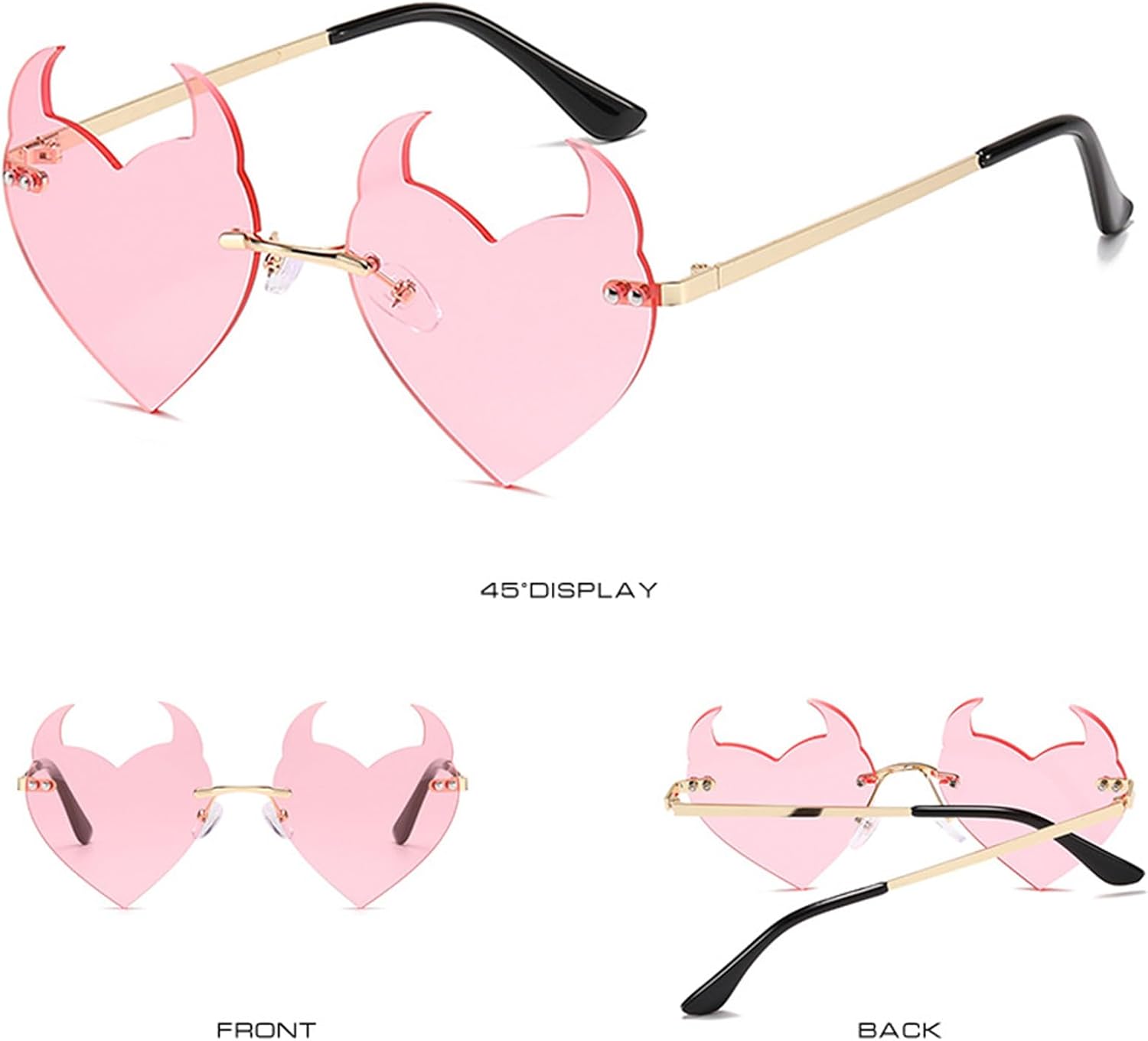 Devil Heart Sunglasses Rimless Horn Sunglasses Halloween Glasses Party Funny Eyewear