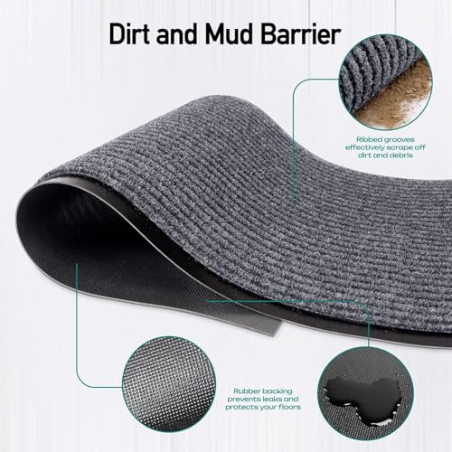 Image of Durable Rubber Door Mat - Heavy Duty, Indoor /Outdoor, Easy Clean, Waterproof, Low-Profile Mat for Entry, Patio, Garage - Stylish (Grey, 2 x 3 Feet)