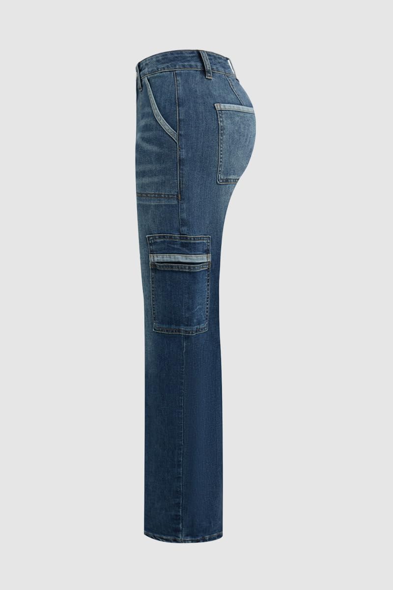 Barrel Jeans for Women Trandy Mid Rise Wide Leg Baggy Straight Stretch Multi Pocket Denim Jeans - Image 5