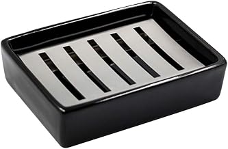 SUS304 Stainless Steel Ceramic Soap Dish for Bathroom, Double Layer, Self-Draining Soap Dish, Say No to Fluffy Soap, Easy Cleaning(Black)