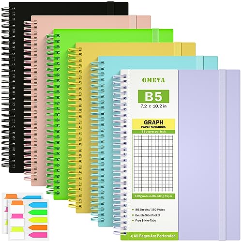 Omeya 6er-Pack B5 Spiralbücher kariert