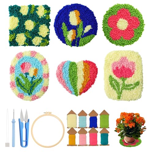 Image of maytopia Punch Needle Kit for Adults Beginners Easy Punch Needle Embroidery Kit DIY Punch Needle Coaster Kit Punch Stitching Kit with Patterns, Tools, Yarns, Hoop